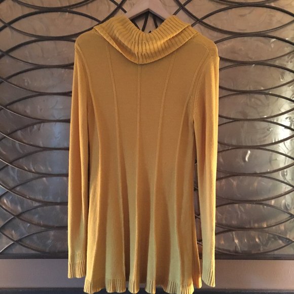 Honey Yellow Cowl Neck Pleated Sweater Dress - Picture 8 of 12